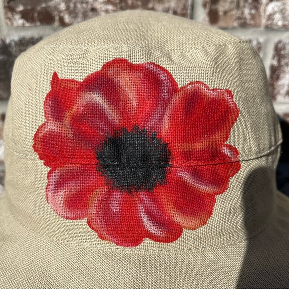 Scala Big Brim Hat in Chino with Red Poppy - Picture 2 of 6